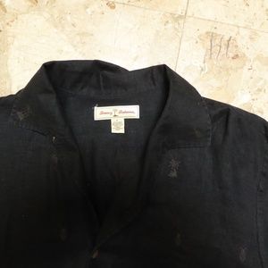 tommy bahama silk black shirt  palm design fabric